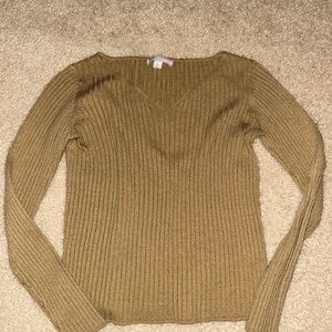 Ribbed V-Neck Sweater - Tan